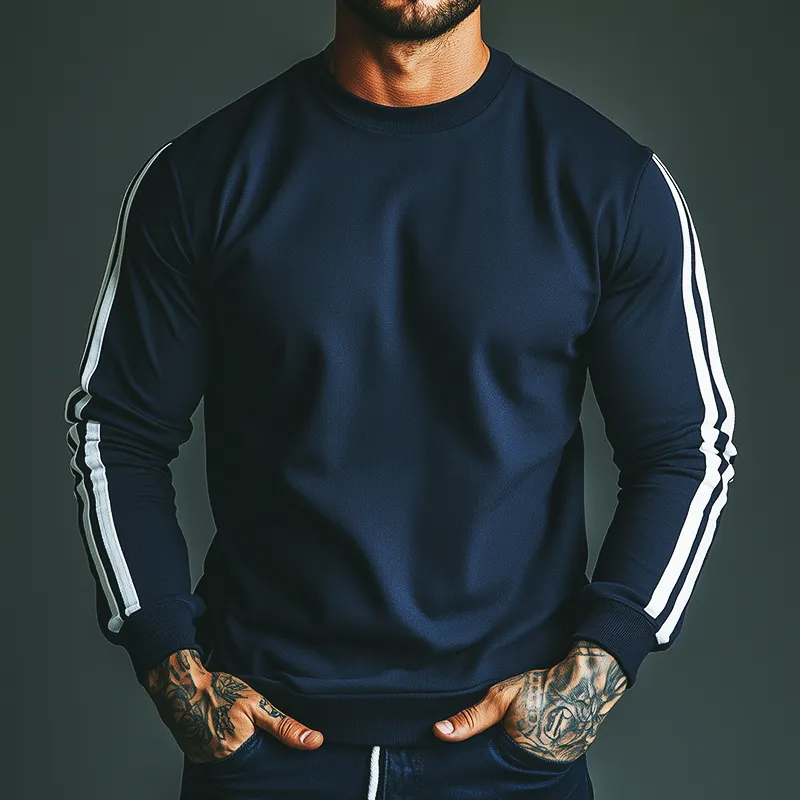 Men's Retro Casual Striped Sports Crew Neck Sweatshirt MTA1821H6TO sold by Manly product image thumbnail 2