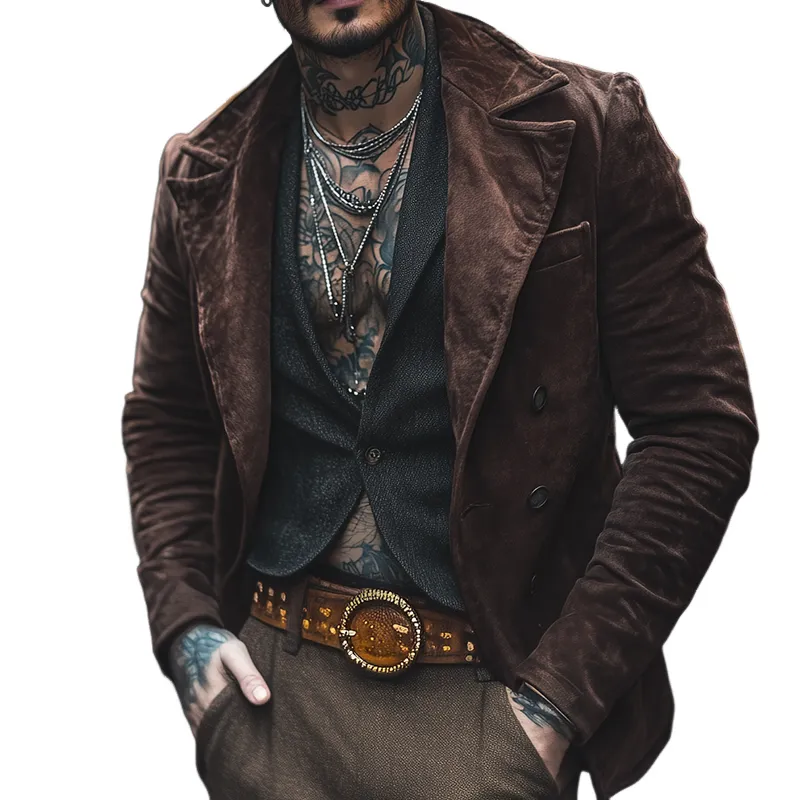 Men's Vintage Casual Street  Velvet Double Breasted Lapel Jacket MTA1903H8TO sold by Manly
