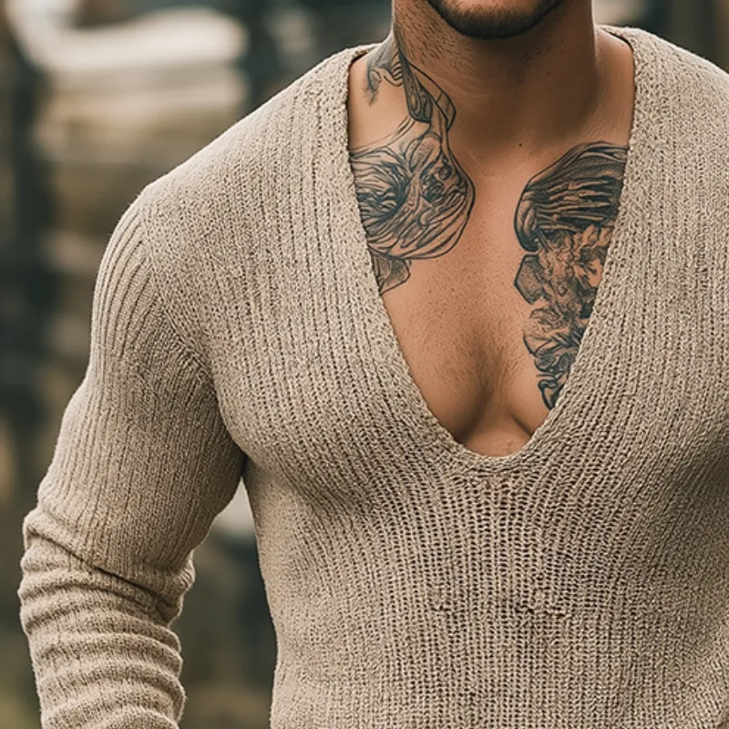 Men's Retro Casual V-Neck Knitted Long Sleeve T-Shirt MTA1962H7TO sold by Manly product image thumbnail 3