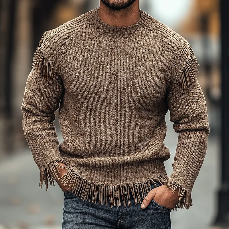 Men's Retro Casual Tassel Crew Neck Sweater MTA1950H8TO sold by Manly product image thumbnail 2