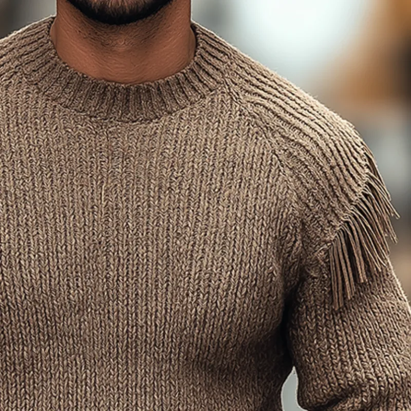 Men's Retro Casual Tassel Crew Neck Sweater MTA1950H8TO sold by Manly product image thumbnail 3