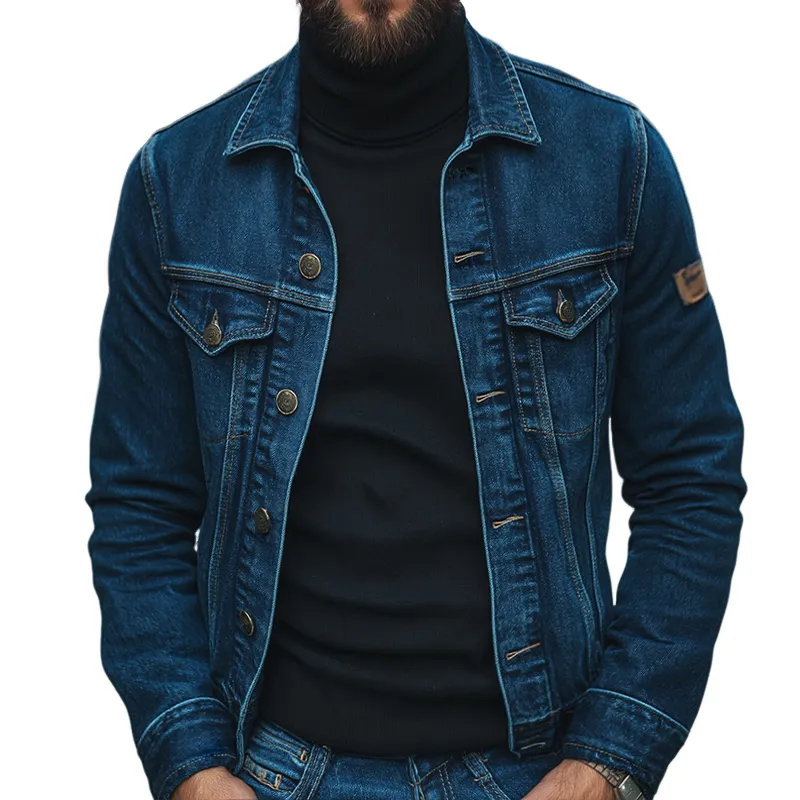 Men's Retro Casual Washed Distressed Lapel Denim Jacket MTA1968H4TO sold by Manly