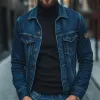 Men's Retro Casual Washed Distressed Lapel Denim Jacket MTA1968H4TO sold by Manly