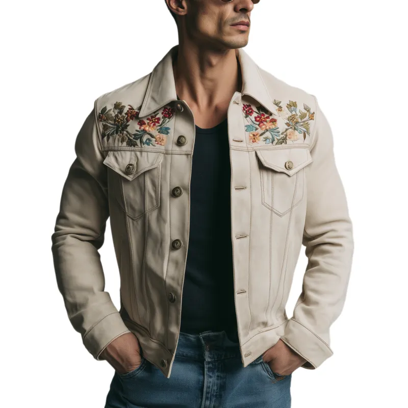 Men's Classic Casual Western Style Embroidered Suede Jacket MTA2069H6K sold by Manly