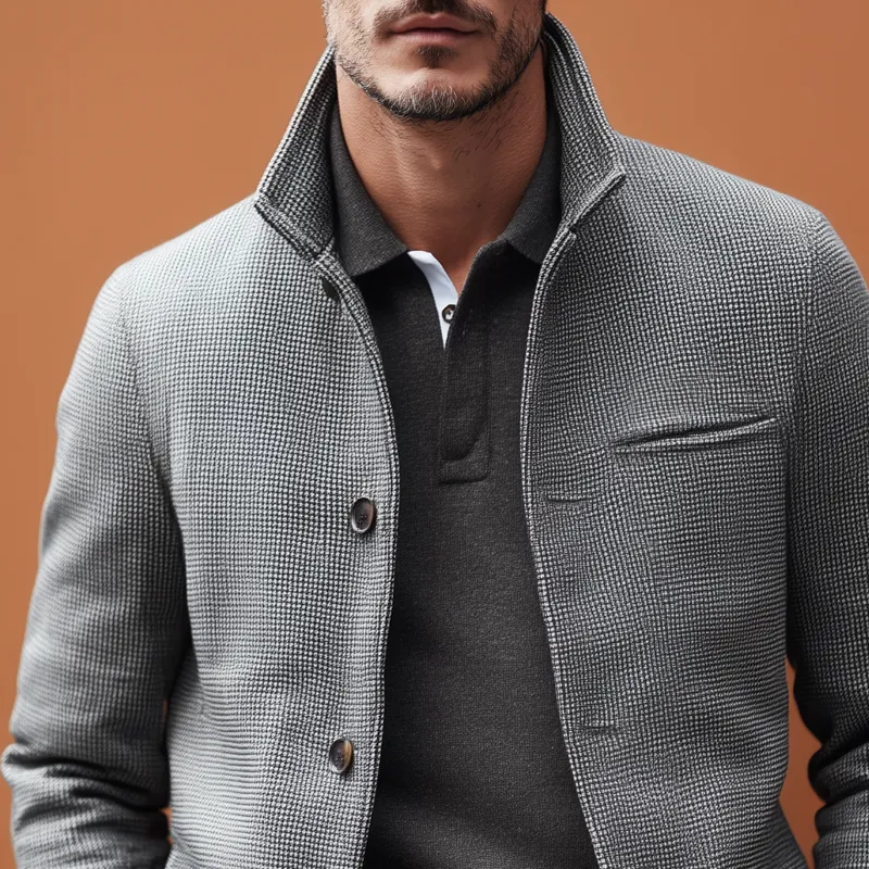 Men's Small Square Fabric Stand Collar Single Breasted Casual Jacket MTA2056H9Z sold by Manly product image thumbnail 3