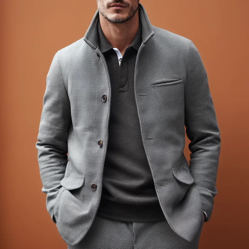 Men's Small Square Fabric Stand Collar Single Breasted Casual Jacket MTA2056H9Z sold by Manly product image thumbnail 2