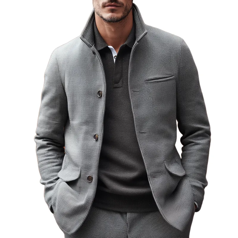 Men's Small Square Fabric Stand Collar Single Breasted Casual Jacket MTA2056H9Z sold by Manly