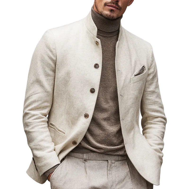 Men's Fashion Stand Collar Single Breasted Casual Jacket MTA2019H7Z sold by Manly