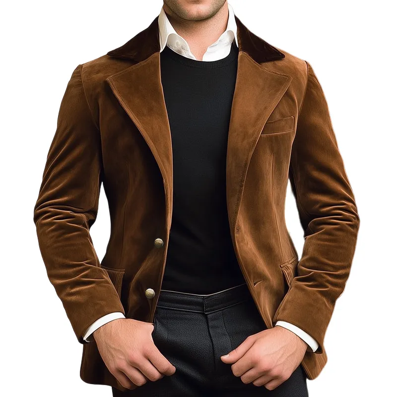 Men's Vintage Suede Two-Button Colorblock Collar Blazer MTA2052H7U sold by Manly