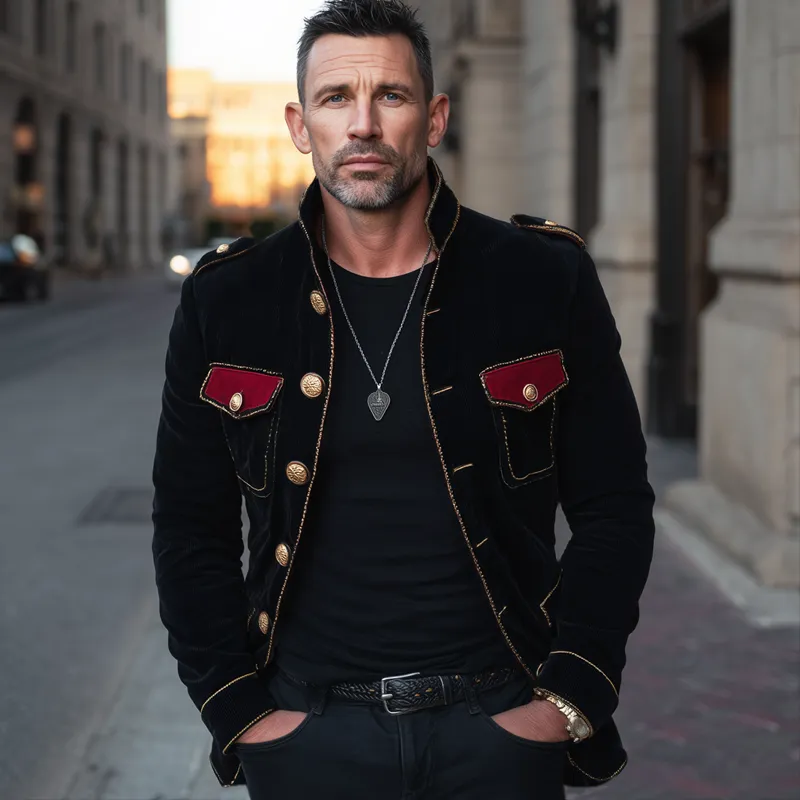 Men's Vintage Stand Collar Velvet Multi-Button Jacket MTA1901H1U sold by Manly product image thumbnail 2