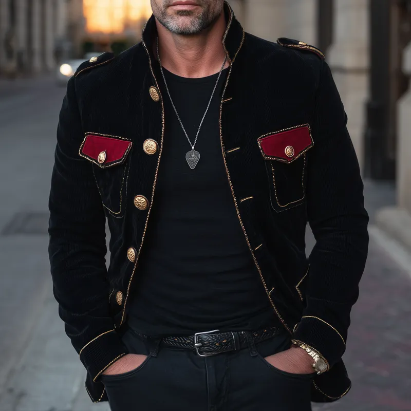 Men's Vintage Stand Collar Velvet Multi-Button Jacket MTA1901H1U sold by Manly product image thumbnail 3