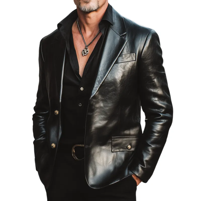 Men's Vintage Black Pu Leather Two-button Blazer MTA2077H3U sold by Manly