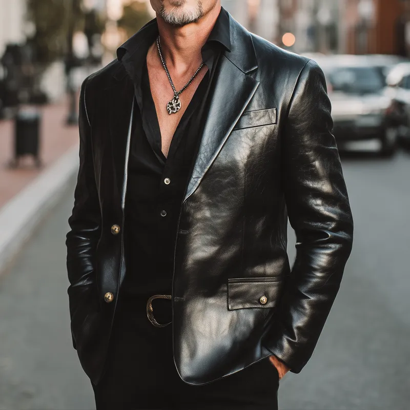 Men's Vintage Black Pu Leather Two-button Blazer MTA2077H3U sold by Manly product image thumbnail 2