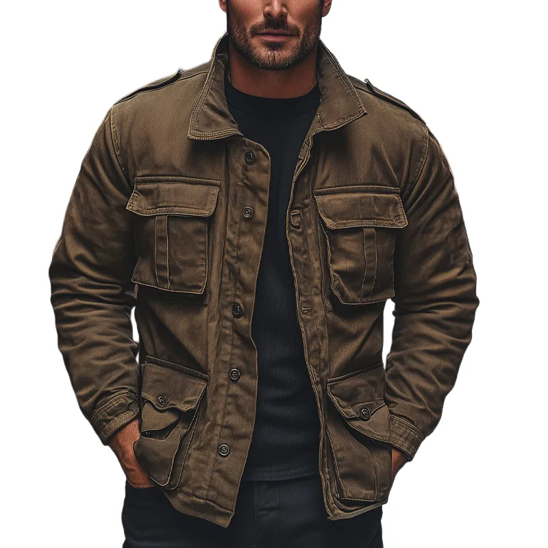 Men's Vintage Washed Canvas Multi-Pocket Loose Jacket MTA1982H2X sold by Manly