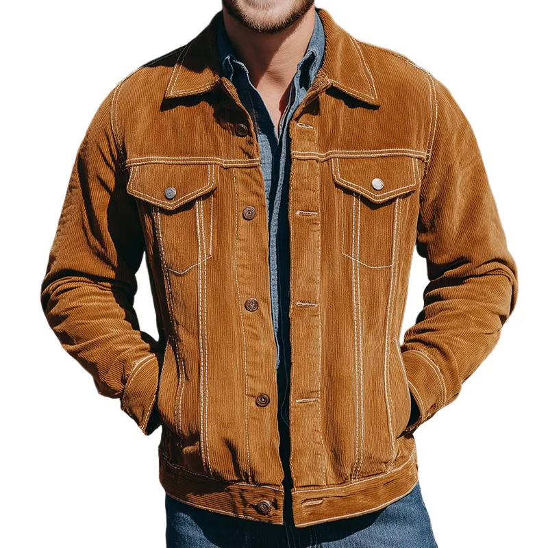 Men's Vintage Casual Solid Color Corduroy Ranch Lapel Jacket MTA1511H0TO sold by Manly