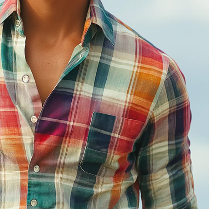 Men's Retro Casual Color Plaid Print Lapel Long Sleeve Shirt MTA1824H4TO sold by Manly product image thumbnail 3