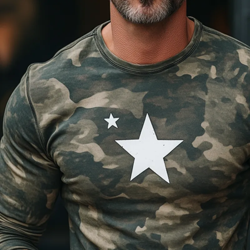 Men's Retro Casual Camouflage Star Print Round Neck Long Sleeve T-shirt MTA1836H8TO sold by Manly product image thumbnail 3