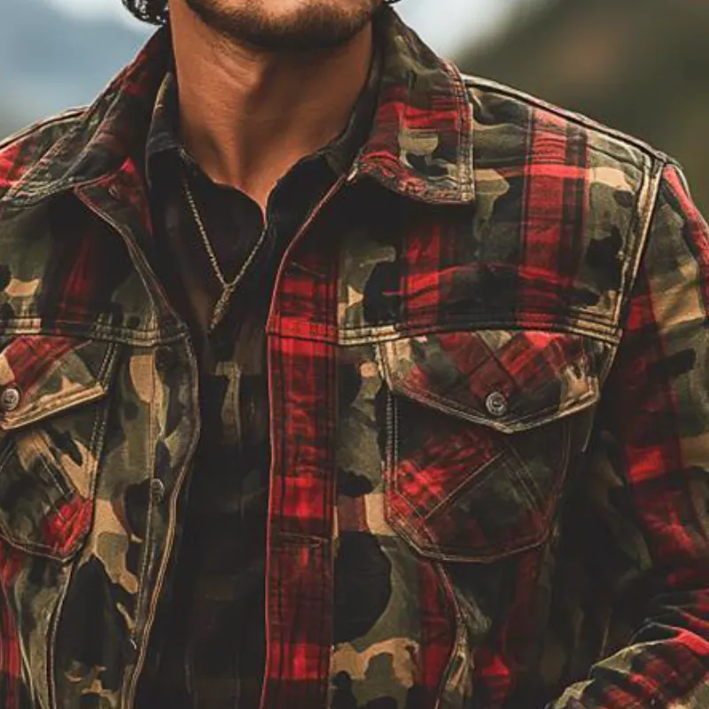 Men's Retro Casual Camouflage Plaid Print Lapel Jacket MTA1834H2TO sold by Manly product image thumbnail 3