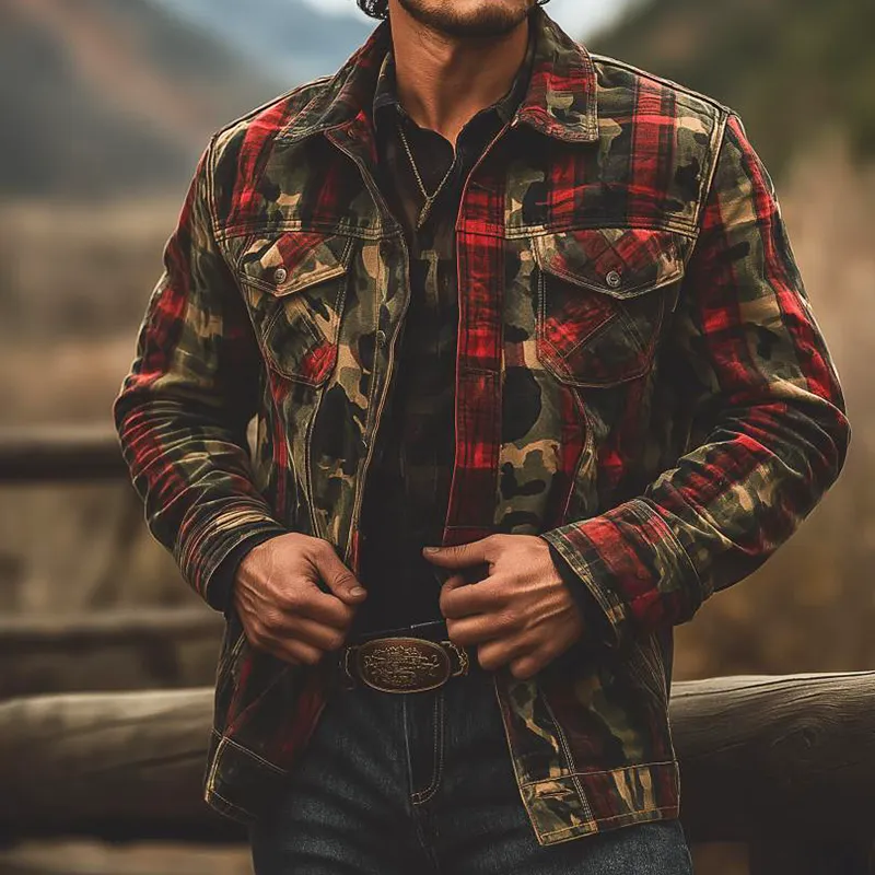 Men's Retro Casual Camouflage Plaid Print Lapel Jacket MTA1834H2TO sold by Manly product image thumbnail 2