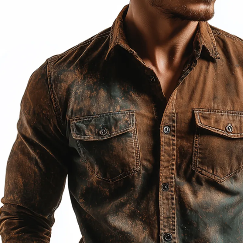 Men's Retro Casual Dirty Print Lapel Long Sleeve Shirt MTA1815H7TO sold by Manly product image thumbnail 2