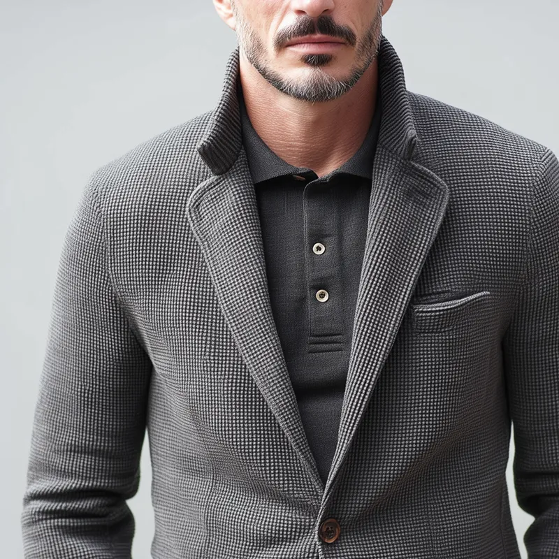 Men's Small Square Fabric Notch Lapel Two Buttons Casual Blazer MTA1946H7Z sold by Manly product image thumbnail 3