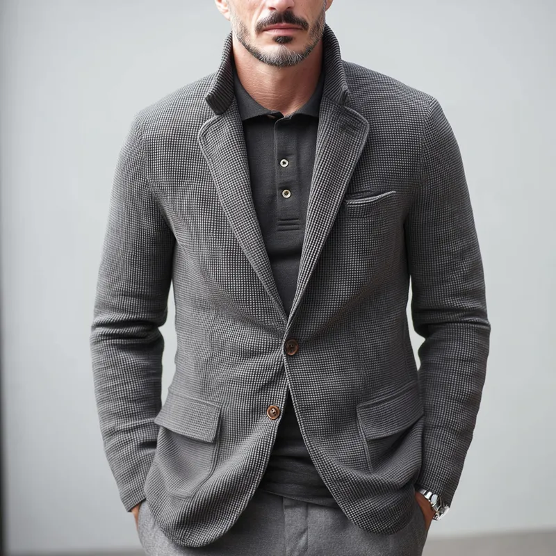 Men's Small Square Fabric Notch Lapel Two Buttons Casual Blazer MTA1946H7Z sold by Manly product image thumbnail 2