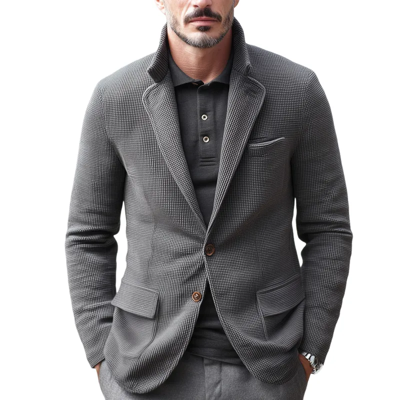 Men's Small Square Fabric Notch Lapel Two Buttons Casual Blazer MTA1946H7Z sold by Manly