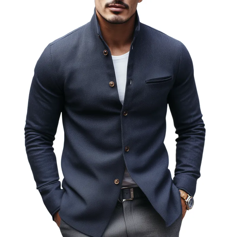 Men's Solid Stand Collar Single Breasted Casual Jacket MTA1955H1Z sold by Manly