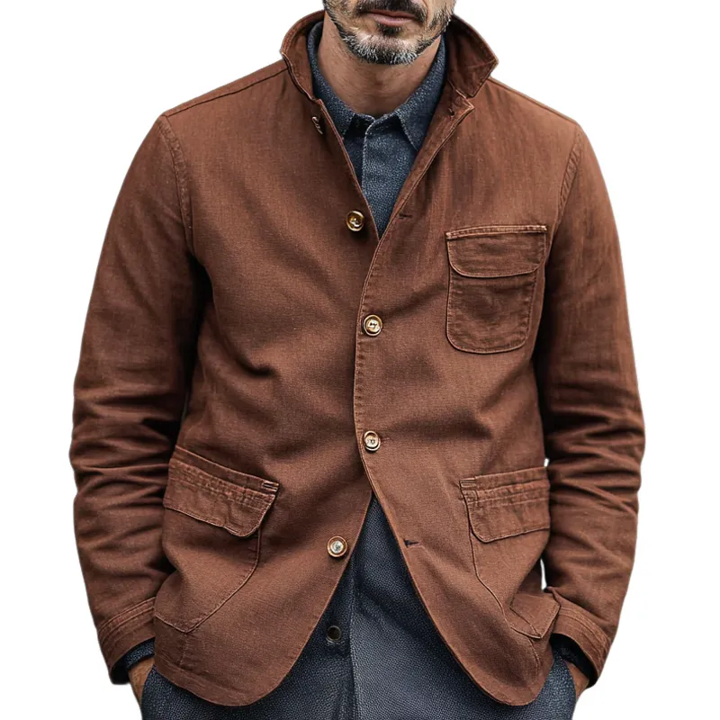 Men's Washed Cotton Lapel Multi-pocket Single Breasted Casual Jacket MTA1803H9Z sold by Manly