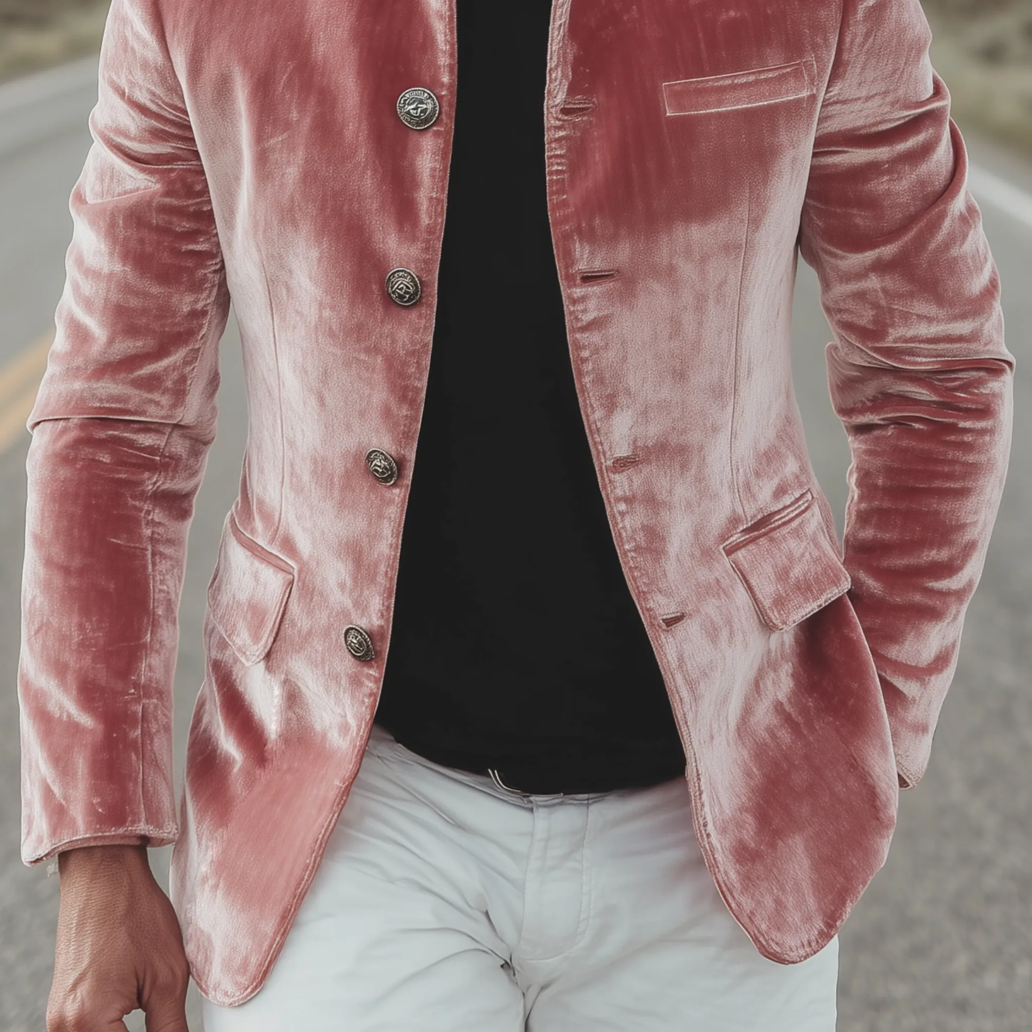 Men's Classic American Retro Stand Collar Button Pink Velvet Slim Jacket MTA1953H8K sold by Manly product image thumbnail 5