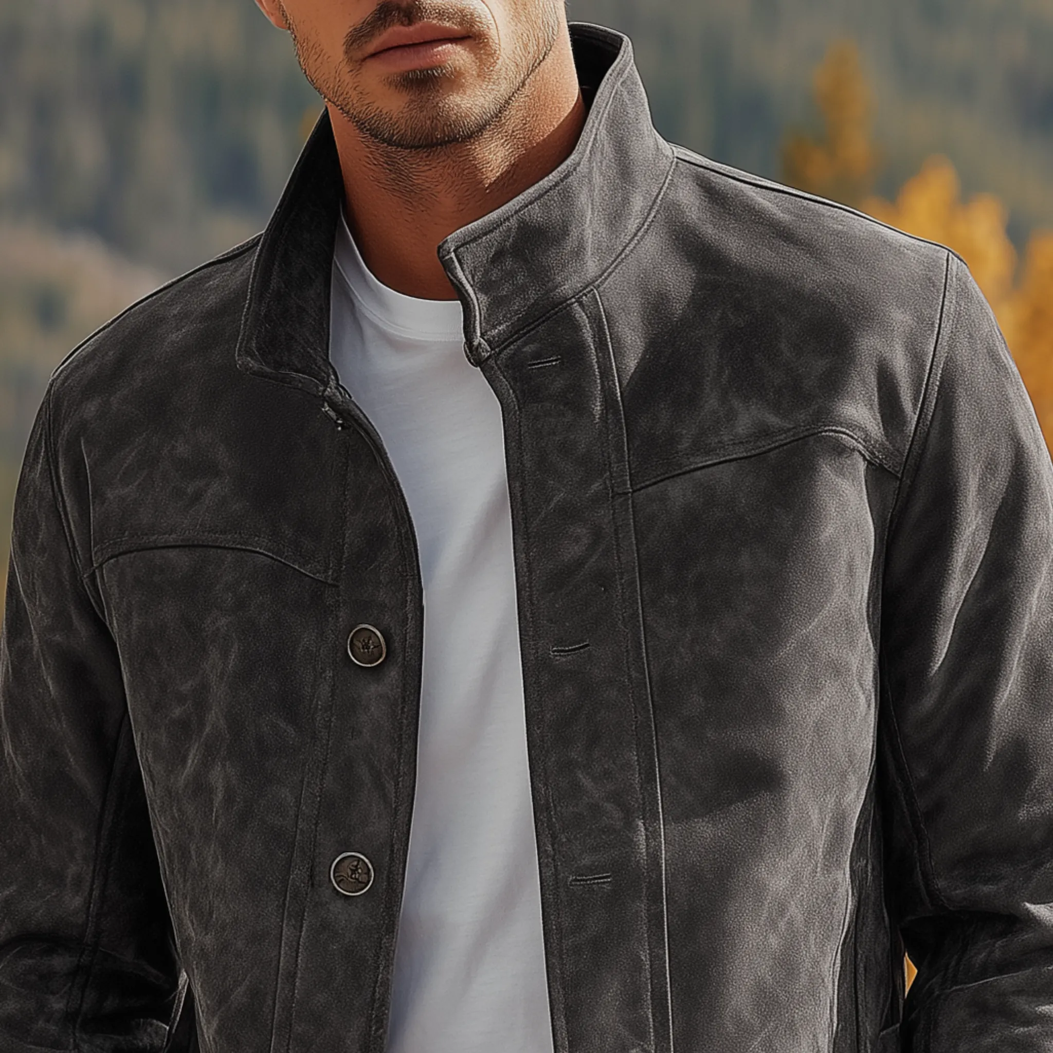 Men's Classic American Retro Stand Collar Suede Jacket MTA1954H4K sold by Manly product image thumbnail 4