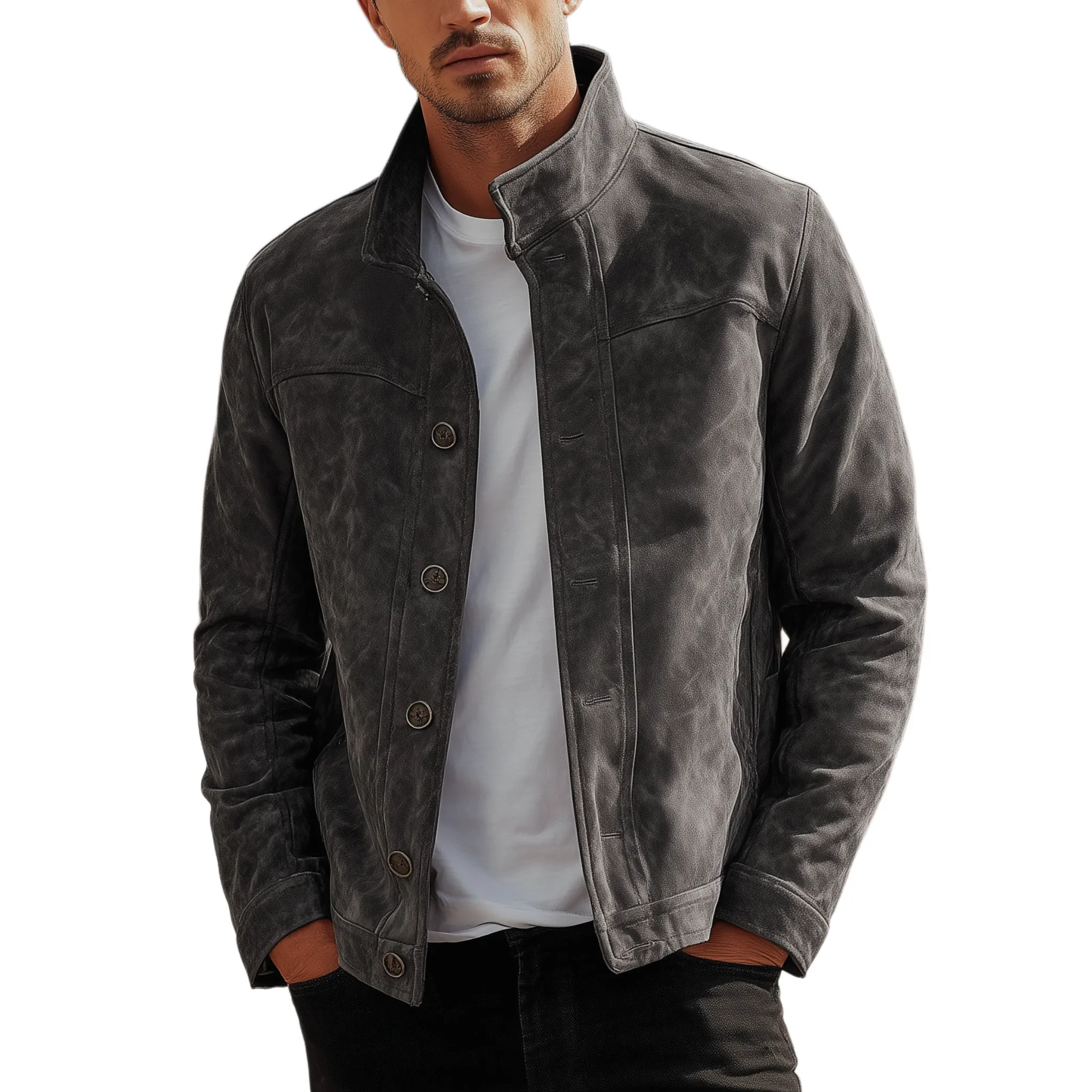 Men's Classic American Retro Stand Collar Suede Jacket MTA1954H4K sold by Manly