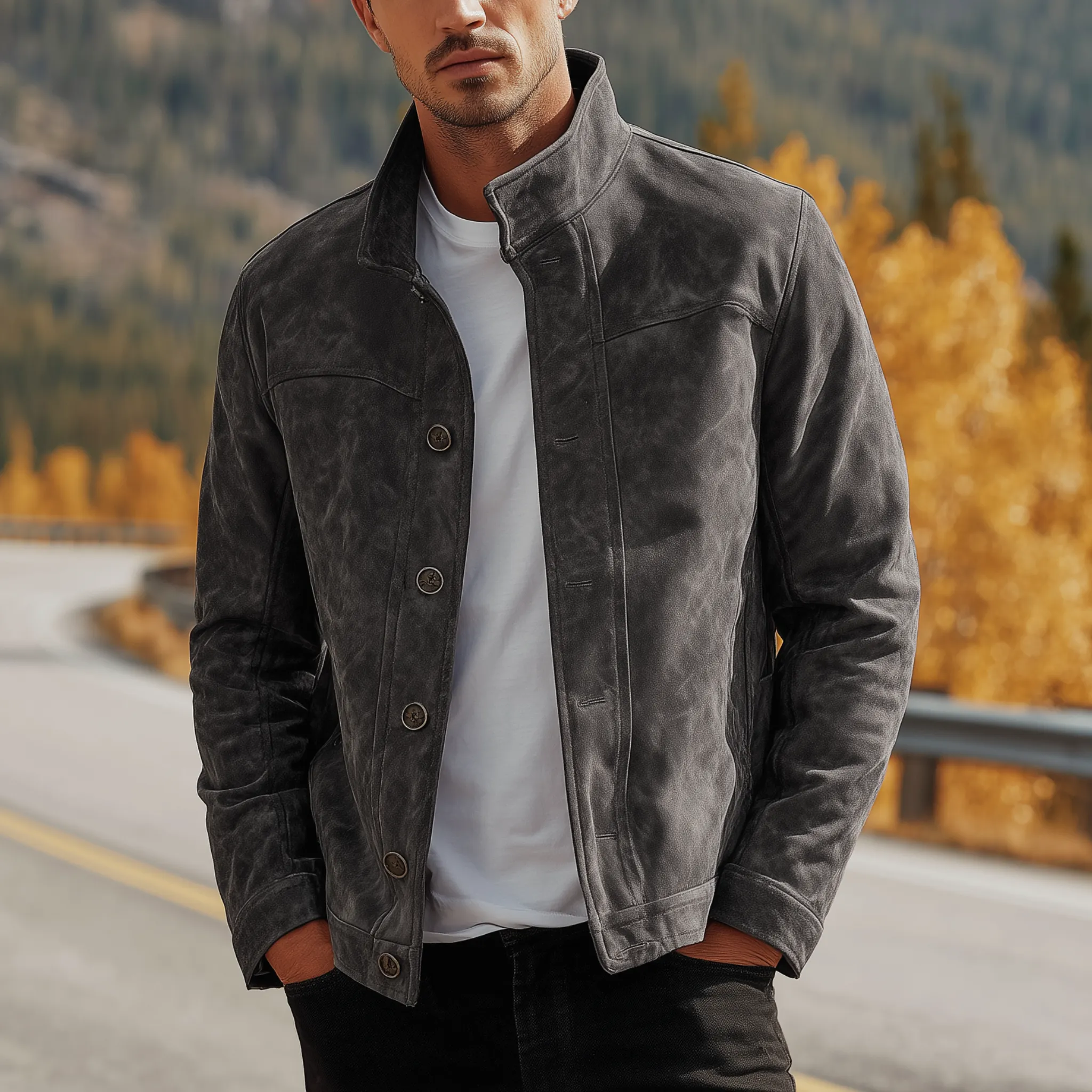 Men's Classic American Retro Stand Collar Suede Jacket MTA1954H4K sold by Manly product image thumbnail 2