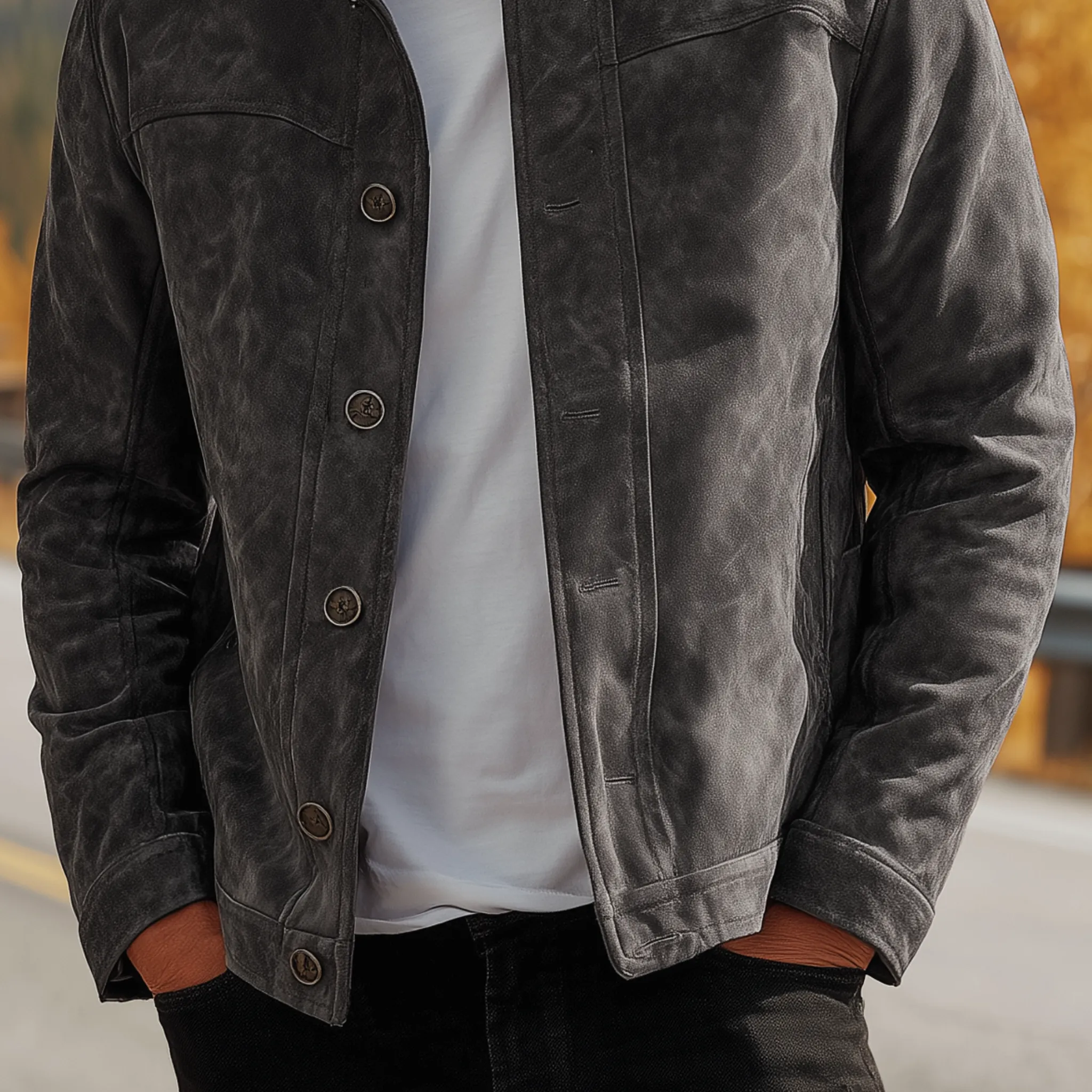 Men's Classic American Retro Stand Collar Suede Jacket MTA1954H4K sold by Manly product image thumbnail 5