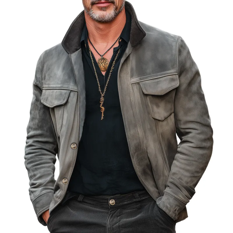 Men's Spring And Autumn Retro Stand Collar Suede Jacket MTA1851H7U sold by Manly