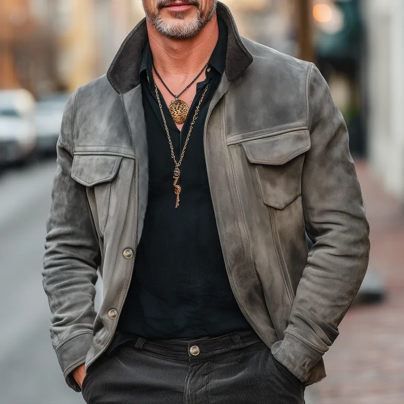 Men's Spring And Autumn Retro Stand Collar Suede Jacket MTA1851H7U sold by Manly product image thumbnail 2