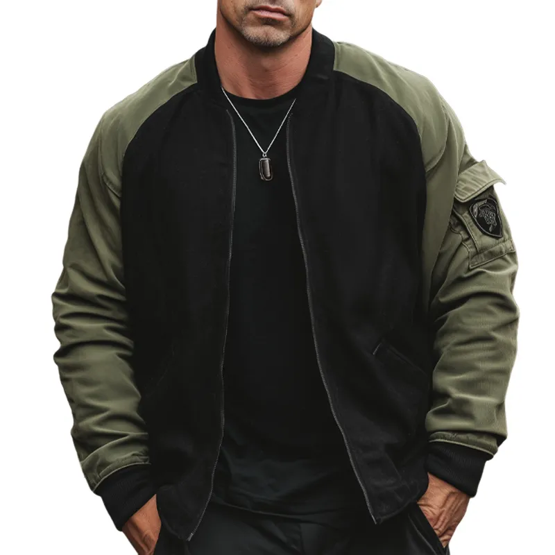 Men's Classic Colorblock Cotton Zipper Baseball Jacket MTA1947H7U sold by Manly