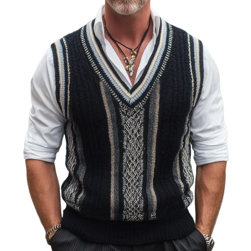 Men's Classic Retro V-Neck Knitted Pullover Vest MTA1947H6U sold by Manly