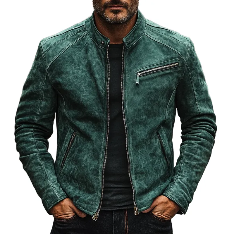 Men's Vintage Solid Color Faux Suede Multi-Zip Slim Fit Jacket MTA1885H3X sold by Manly