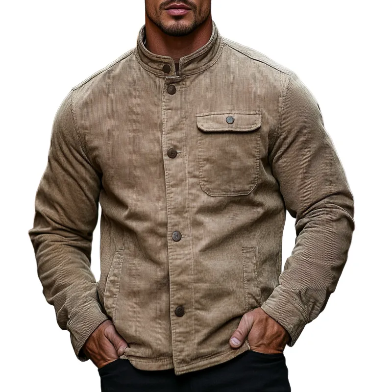Men's Stand Collar Corduroy Single-Breasted Jacket MTA1976H3X sold by Manly