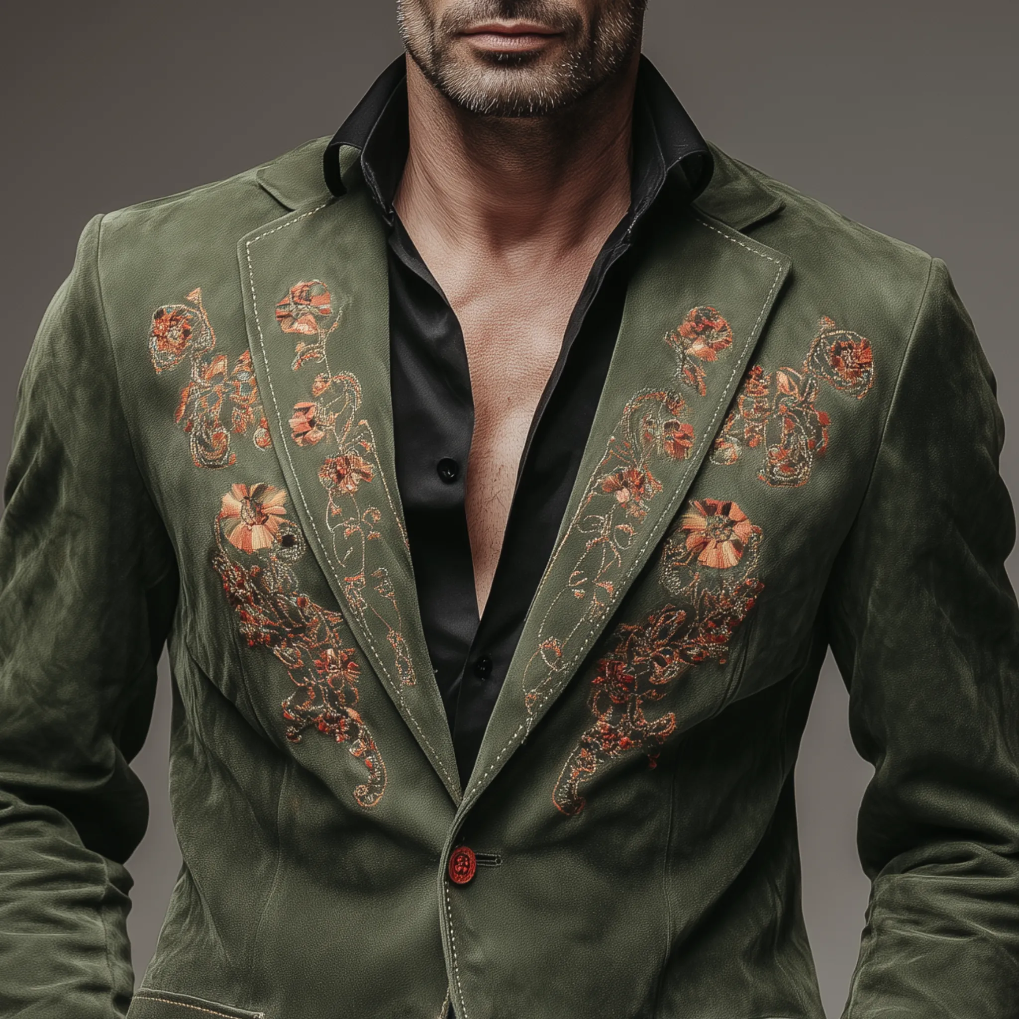 Men's Classic Vintage Embroidered Suede Single-Breasted Blazer MTA1928H7K sold by Manly product image thumbnail 3