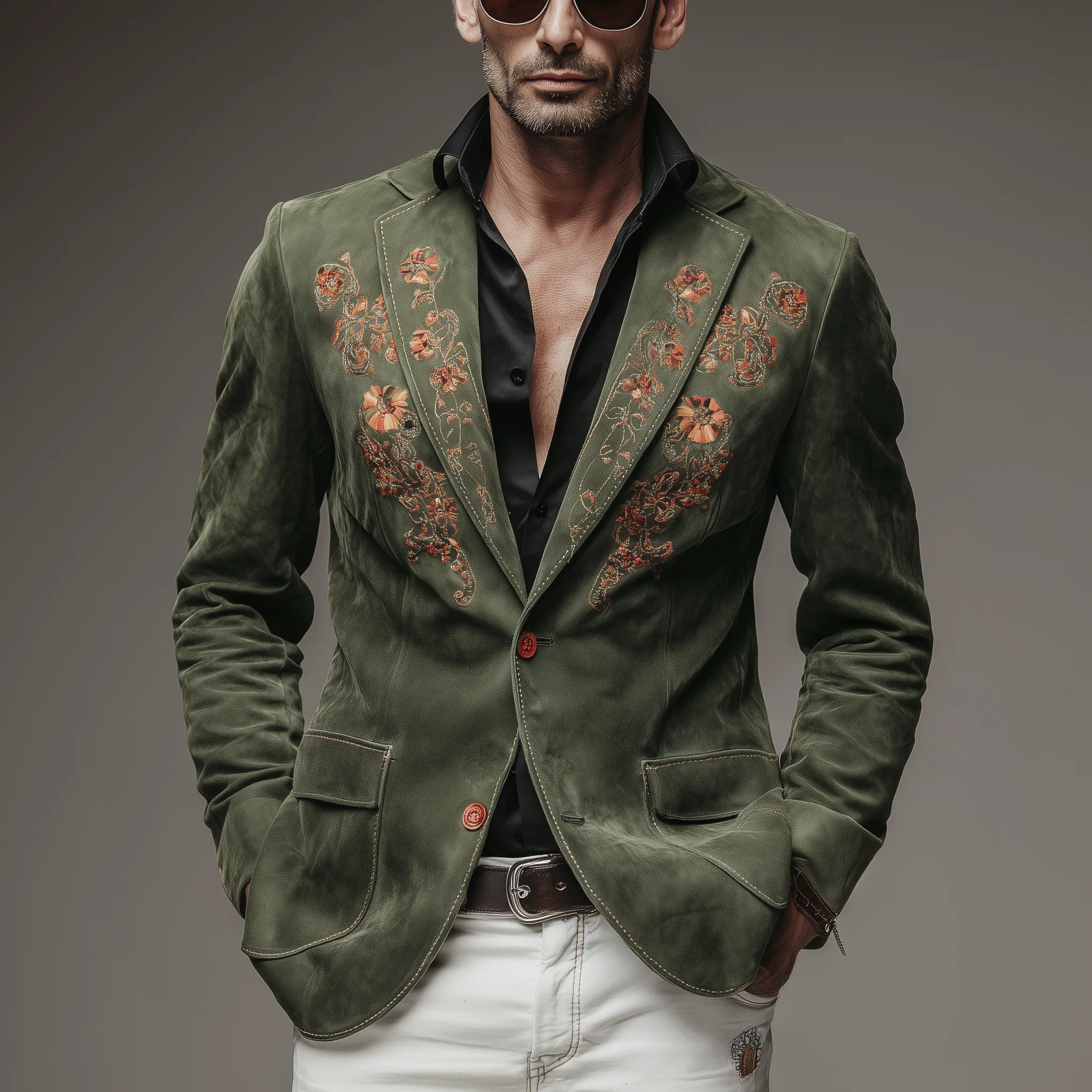 Men's Classic Vintage Embroidered Suede Single-Breasted Blazer MTA1928H7K sold by Manly product image thumbnail 2