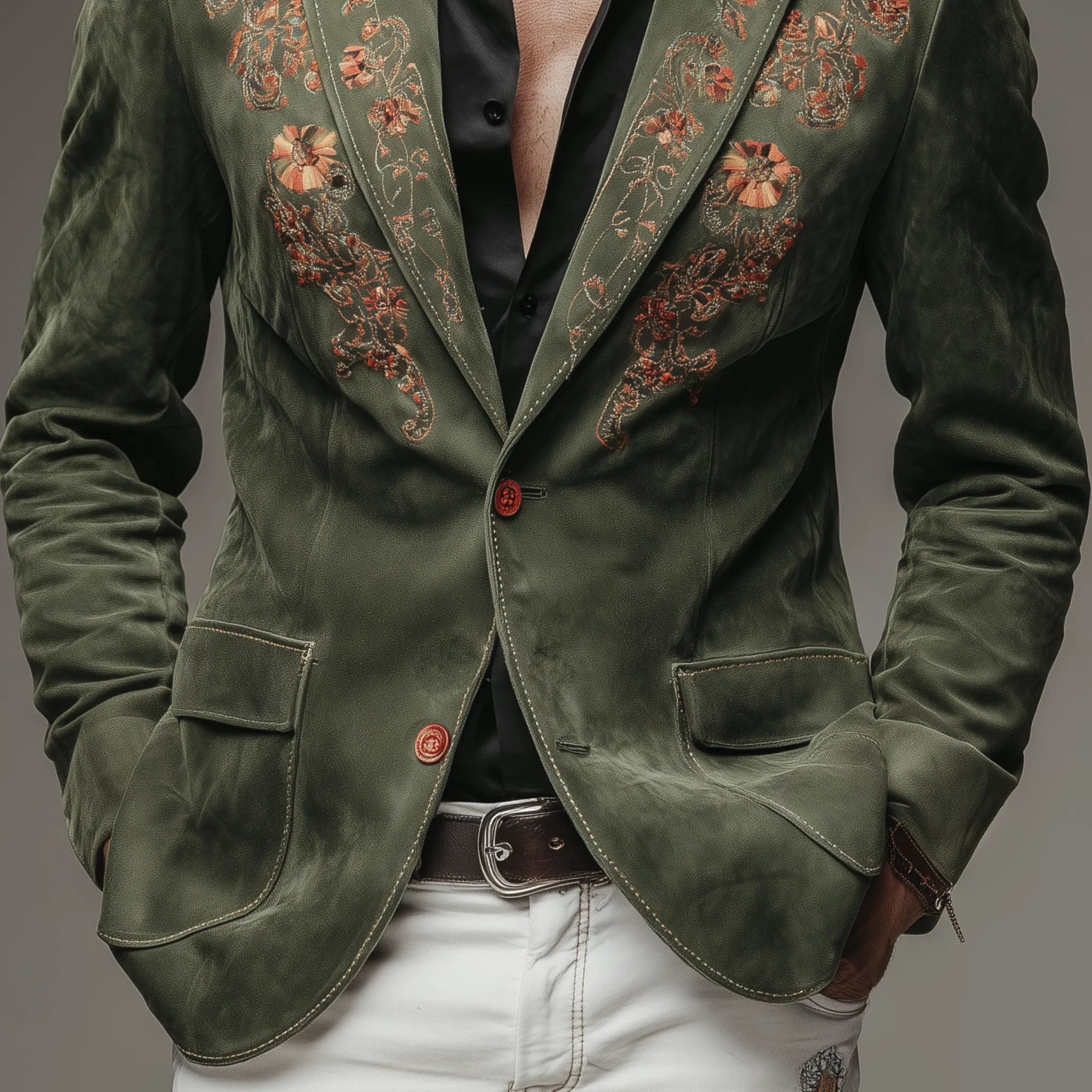 Men's Classic Vintage Embroidered Suede Single-Breasted Blazer MTA1928H7K sold by Manly product image thumbnail 4
