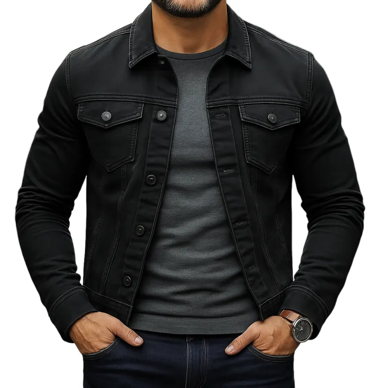 Men's Solid Color Slim Fit Single-breasted Lapel Denim Jacket MTA2042H5X sold by Manly