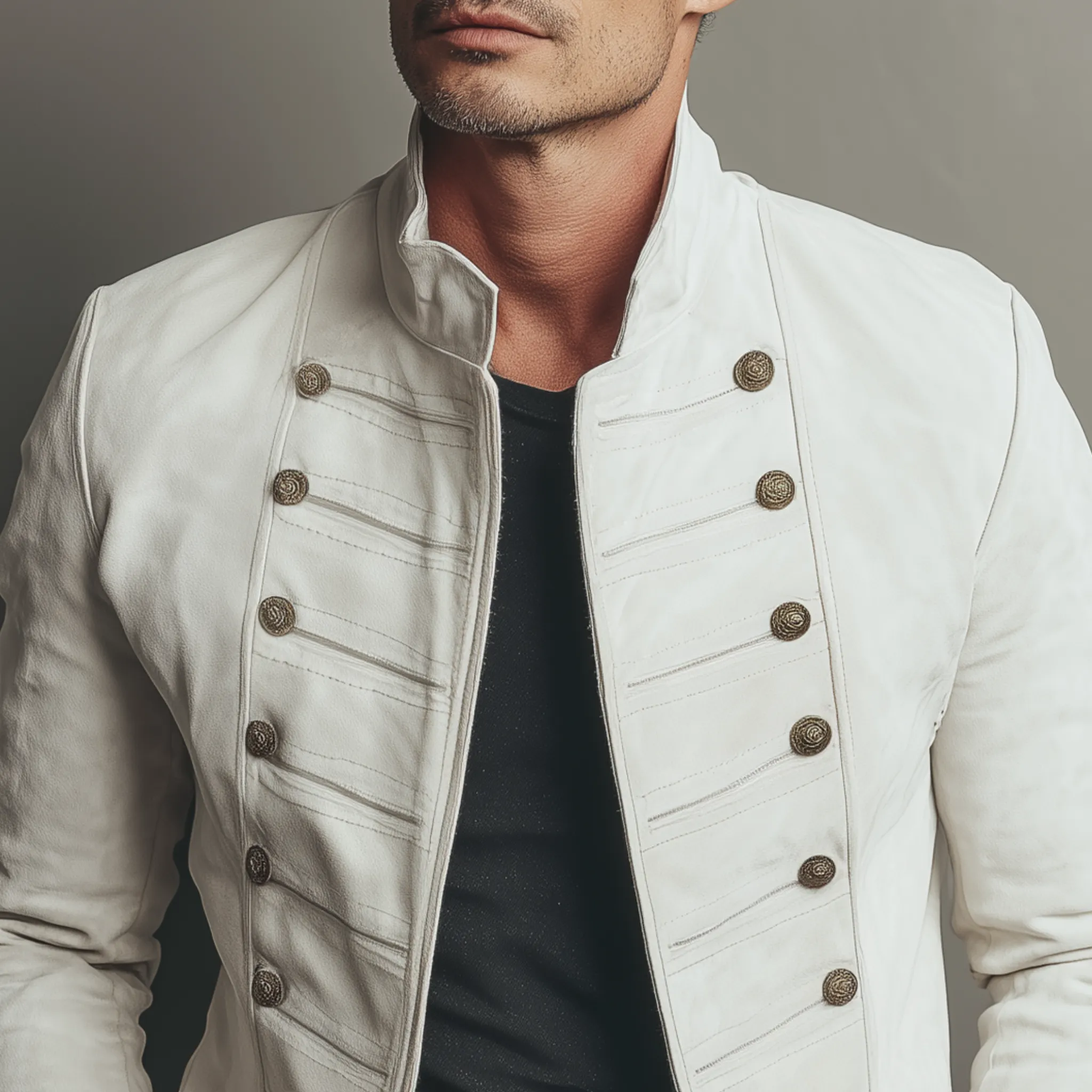 Men's Classic Retro Stand Collar Double-breasted Suede Slim-fit Jacket MTA2269H0K sold by Manly product image thumbnail 4