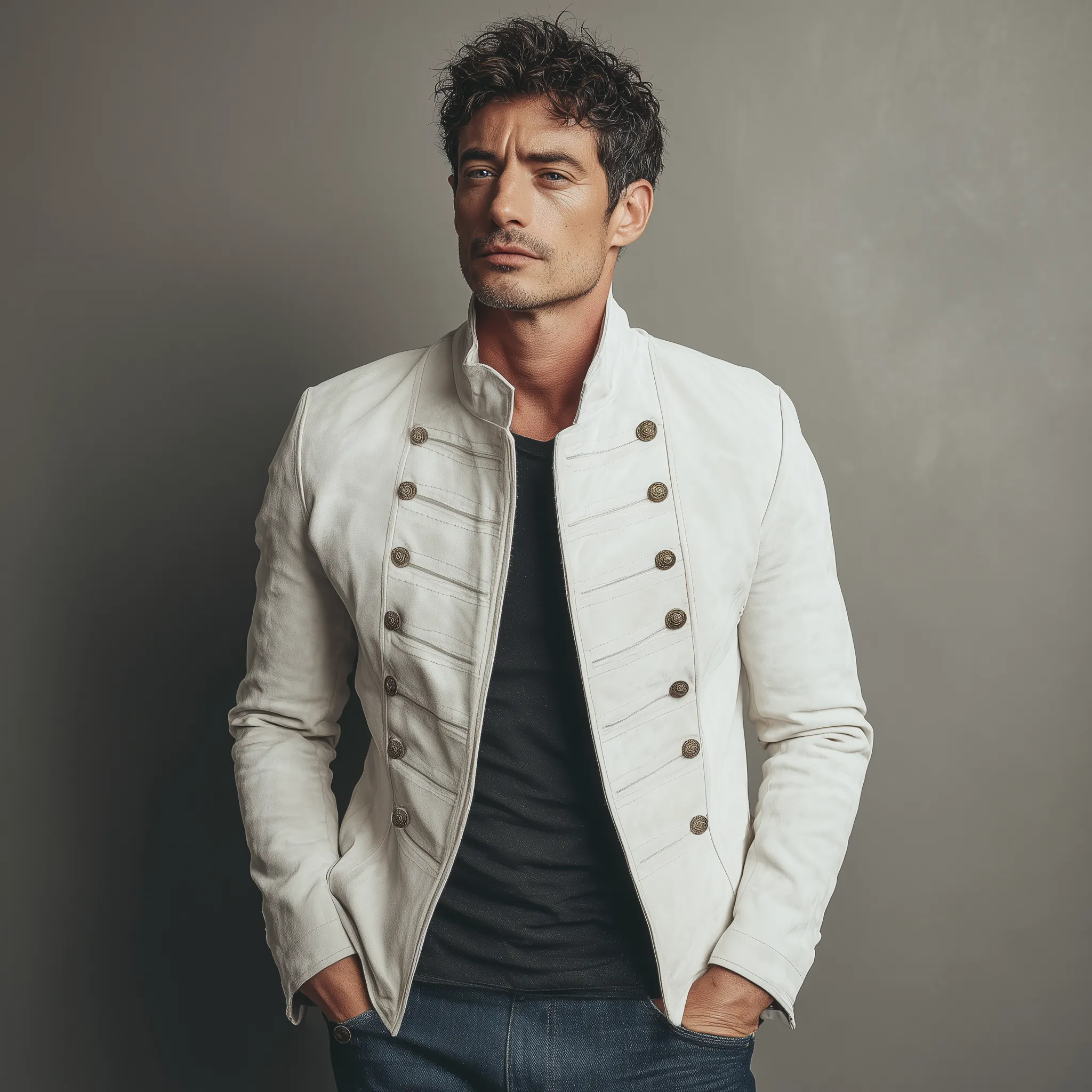 Men's Classic Retro Stand Collar Double-breasted Suede Slim-fit Jacket MTA2269H0K sold by Manly product image thumbnail 3