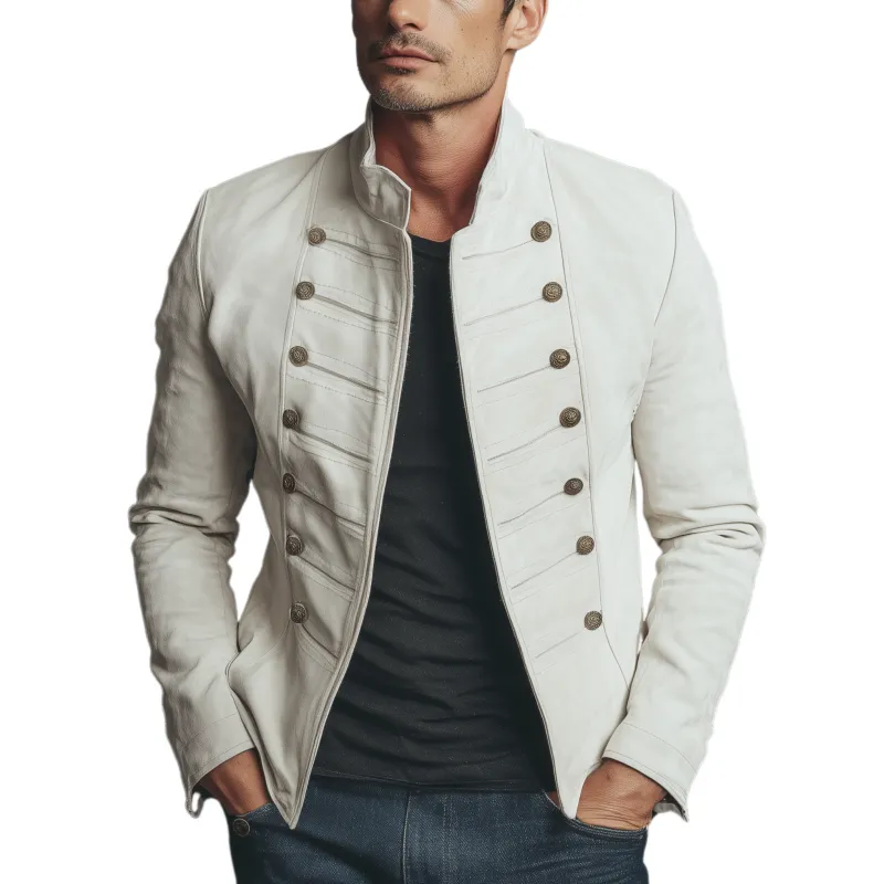 Men's Classic Retro Stand Collar Double-breasted Suede Slim-fit Jacket MTA2269H0K sold by Manly
