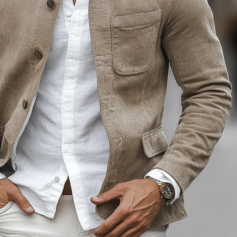 Men's Casual Solid Color Cotton Stand Collar Jacket MTA2089H1X sold by Manly product image thumbnail 4