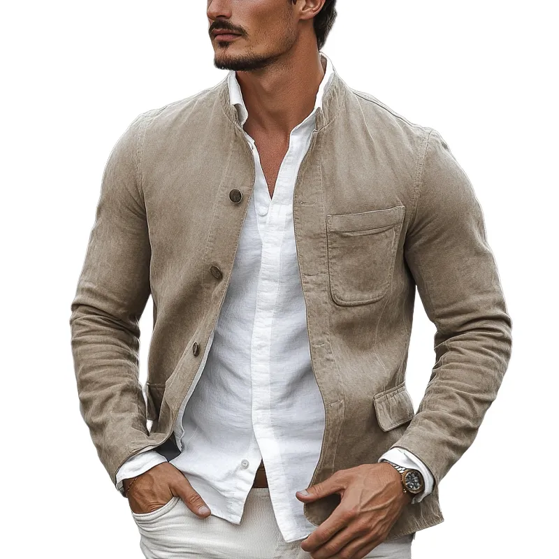 Men's Casual Solid Color Cotton Stand Collar Jacket MTA2089H1X sold by Manly