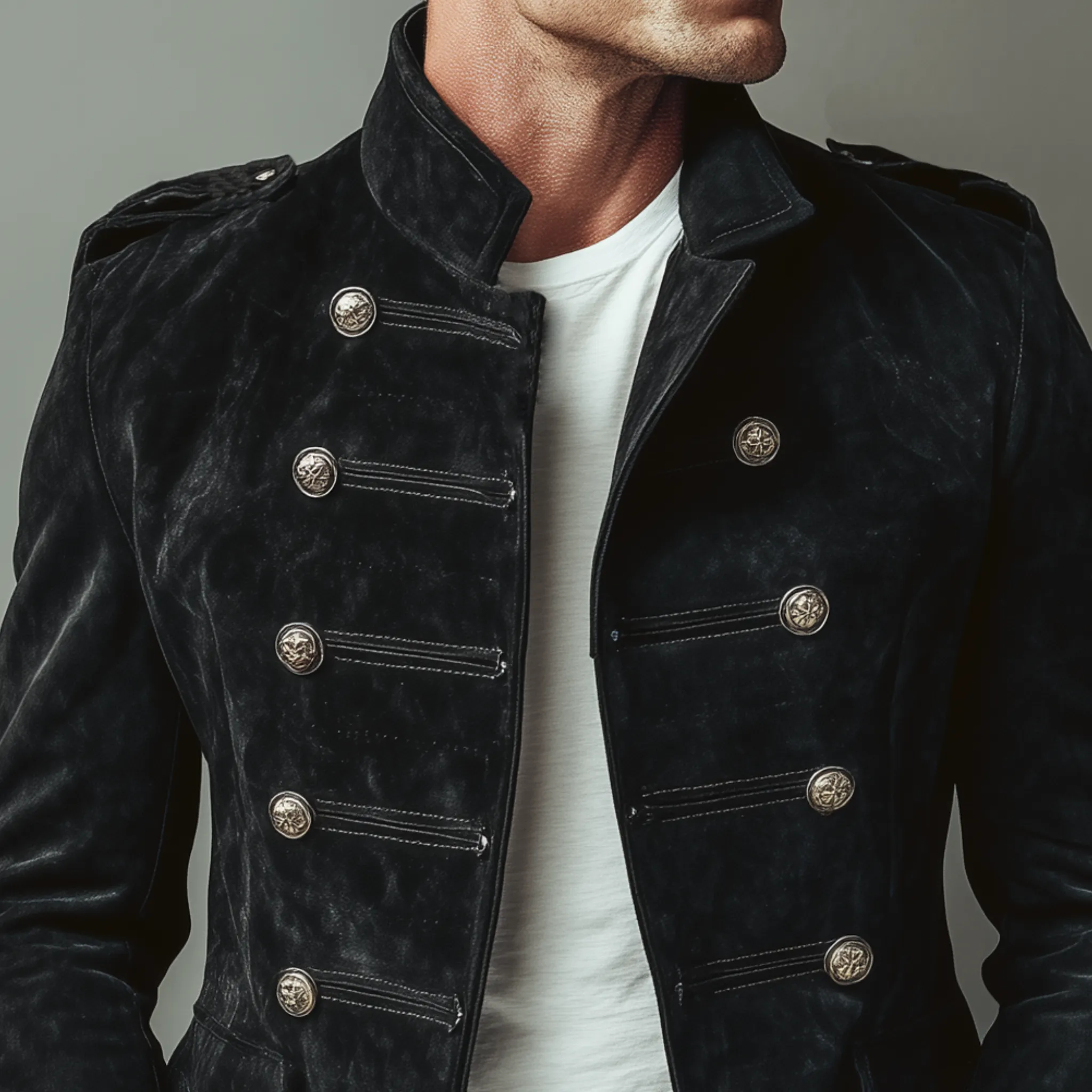 Men's Classic Retro Stand Collar Faux Suede Double-breasted Slim-fit Jacket MTA2282H6K sold by Manly product image thumbnail 4